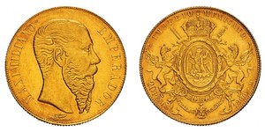 20 Песо Вторая Мексиканская империя (1864 - 1867) Золото Maximilian I of Mexico (1832 - 1867)