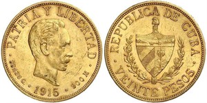 20 Песо Куба Золото Jose Julian Marti Perez (1853 - 1895) 