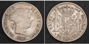 20 Реал Королевство Испания (1814 - 1873) Серебро Isabella II of Spain (1830- 1904)