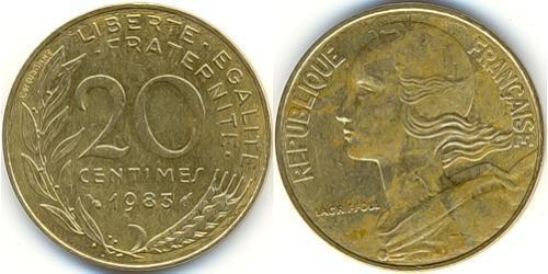 20 Сантим Пятая французская республика (1958 - ) Латунь 