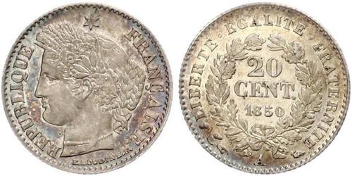 20 Сантім French Second Republic (1848-1852) Срібло 