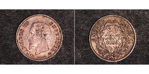 20 Сантім Second French Empire (1852-1870) Срібло Наполеон ІІІ Бонапарт (1808-1873)