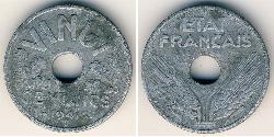 20 Сантім Vichy France (1940-1944) Цинк 