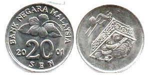 20 Сен Малайзия (1957 - ) Никель/Медь 