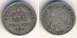 20 Сент Second French Empire (1852-1870) Срібло Наполеон ІІІ Бонапарт (1808-1873)
