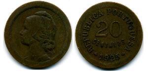 20 Сентаво Первая Португальская республика (1910 - 1926) Бронза 