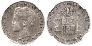 20 Сентаво Пуэрто-Рико Серебро Alfonso XIII of Spain (1886 - 1941)