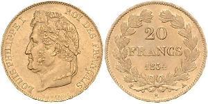 20 Франк July Monarchy (1830-1848) Золото Луі-Філіп I (1773 -1850)
