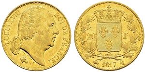 20 Франк Kingdom of France (1815-1830) Золото Людовик XVIII  (1755-1824)