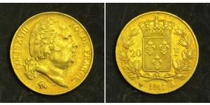 20 Франк Kingdom of France (1815-1830) Золото Людовик XVIII  (1755-1824)