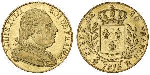20 Франк Kingdom of France (1815-1830) Золото Людовик XVIII  (1755-1824)