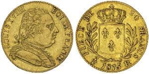 20 Франк Kingdom of France (1815-1830) Золото Людовик XVIII (1755-1824)