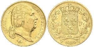 20 Франк Kingdom of France (1815-1830) Золото Людовик XVIII  (1755-1824)