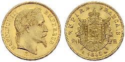 20 Франк Second French Empire (1852-1870) Золото Наполеон ІІІ Бонапарт (1808-1873)