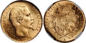 20 Франк Second French Empire (1852-1870) Золото Наполеон ІІІ Бонапарт (1808-1873)