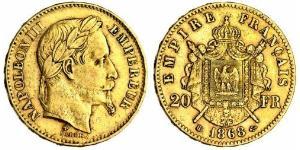 20 Франк Second French Empire (1852-1870) Золото Наполеон ІІІ Бонапарт (1808-1873)