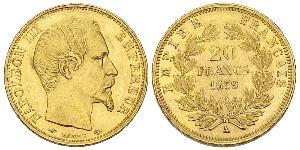 20 Франк Second French Empire (1852-1870) Золото Наполеон ІІІ Бонапарт (1808-1873)