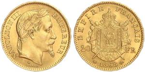 20 Франк Second French Empire (1852-1870) Золото Наполеон ІІІ Бонапарт (1808-1873)