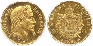 20 Франк Second French Empire (1852-1870) Золото Наполеон ІІІ Бонапарт (1808-1873)