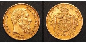 20 Франк Бельгия Золото Леопольд II (1835 - 1909)