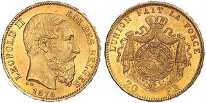 20 Франк Бельгія Золото Леопольд II (1835 - 1909)
