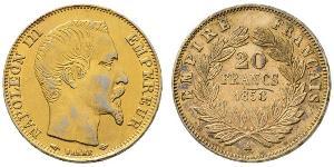 20 Франк Вторая французская империя (1852-1870) Золото Наполеон III Бонапарт (1808-1873)