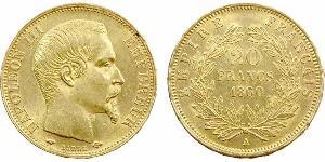 20 Франк Вторая французская империя (1852-1870) Золото Наполеон III Бонапарт (1808-1873)