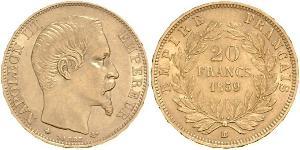 20 Франк Вторая французская империя (1852-1870) Золото Наполеон III Бонапарт (1808-1873)