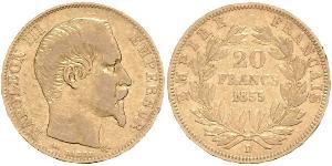 20 Франк Вторая французская империя (1852-1870) Золото Наполеон III Бонапарт (1808-1873)