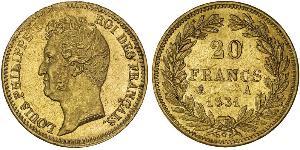 20 Франк Июльская монархия (1830-1848) Золото Луи-Филипп I (1773 -1850)