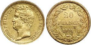 20 Франк Июльская монархия (1830-1848) Золото Луи-Филипп I (1773 -1850)