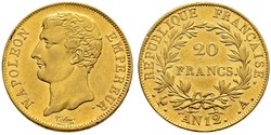 20 Франк Первая Французская империя (1804-1814) Золото Наполеон I(1769 - 1821)