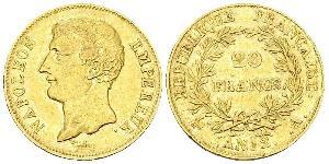 20 Франк Первая Французская империя (1804-1814) Золото Наполеон I(1769 - 1821)