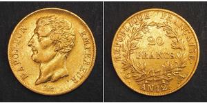 20 Франк Первая Французская империя (1804-1814) Золото Наполеон I(1769 - 1821)