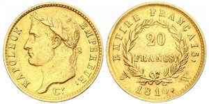 20 Франк Первая Французская империя (1804-1814) Золото Наполеон I(1769 - 1821)