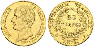 20 Франк Первая Французская империя (1804-1814) Золото Наполеон I(1769 - 1821)