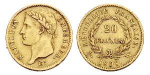 20 Франк Первая Французская империя (1804-1814) Золото Наполеон I(1769 - 1821)
