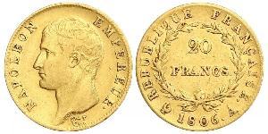 20 Франк Первая Французская империя (1804-1814) Золото Наполеон I(1769 - 1821)
