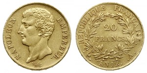 20 Франк Первая Французская империя (1804-1814) Золото Наполеон I(1769 - 1821)