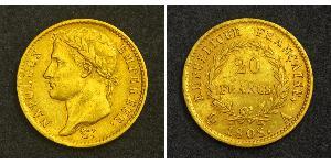 20 Франк Первая Французская империя (1804-1814) Золото Наполеон I(1769 - 1821)
