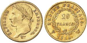 20 Франк Первая Французская империя (1804-1814) Золото Наполеон I(1769 - 1821)