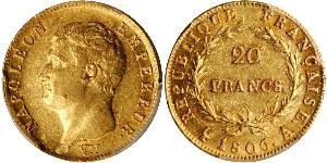 20 Франк Первая Французская империя (1804-1814) Золото Наполеон I(1769 - 1821)