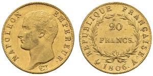 20 Франк Первая Французская империя (1804-1814) Золото Наполеон I(1769 - 1821)