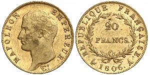 20 Франк Первая Французская империя (1804-1814) Золото Наполеон I(1769 - 1821)
