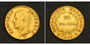 20 Франк Перша Французька імперія (1804-1814) Золото Наполеон I Бонапарт(1769 - 1821)