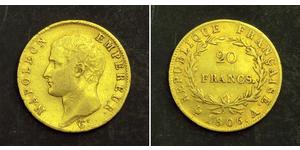 20 Франк Перша Французька імперія (1804-1814) Золото Наполеон I Бонапарт(1769 - 1821)