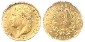 20 Франк Перша Французька імперія (1804-1814) Золото Наполеон I Бонапарт(1769 - 1821)