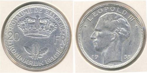 20 Франк Бельгия Серебро Леопольд III (король Бельгии)
