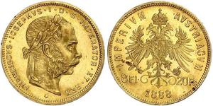 20 Франк / 8 Флорін Австро-Угорщина (1867-1918) Золото Франц Иосиф I (1830 - 1916)