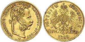 20 Франк / 8 Флорін Австро-Угорщина (1867-1918) Золото Франц Иосиф I (1830 - 1916)